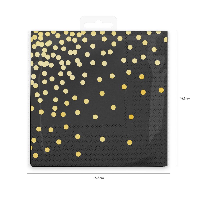 Serwetki papierowe czarne w złote kropki 10szt - 2