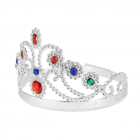 Korona księżniczki z kolorowymi klejnotami srebrna - 1