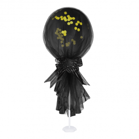Balon ze złotym konfetti w tiulu czarny 68cm - 1