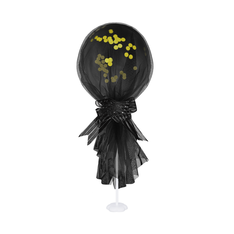 Balon ze złotym konfetti w tiulu czarny 68cm - 1