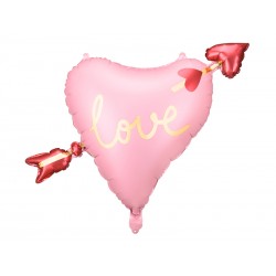 Balon foliowy serce ze strzałą różowe Walentynki - 1