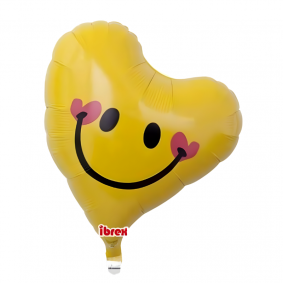 Balon foliowy serce żółte buźka Walentynki 35cm - 1