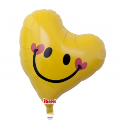 Balon foliowy serce żółte buźka Walentynki 35cm