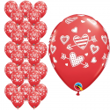 Balony lateksowe czerwone w białe serca 25szt - 1