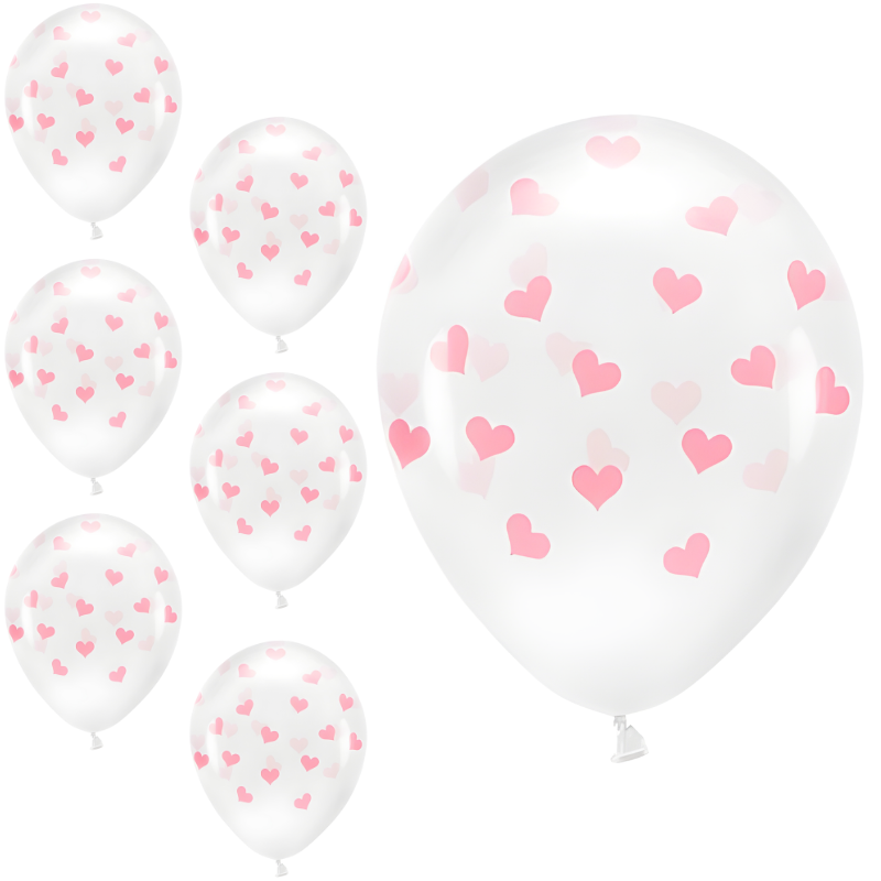 Balony lateksowe transparentne w różowe serca 6szt - 1