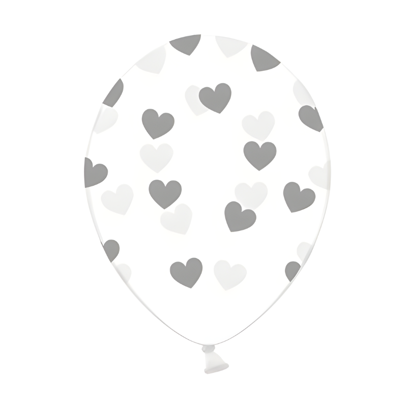 Balony lateksowe transparentne srebrne serca 50szt - 1