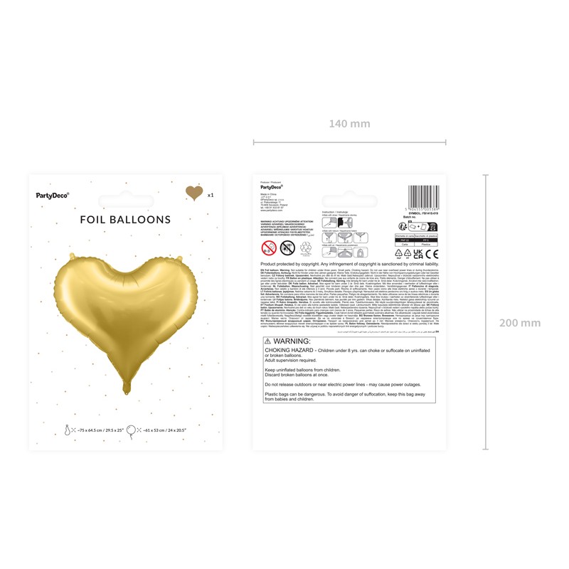 Balon foliowy w kształcie serca złote matowe - 2