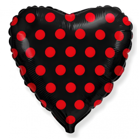 Balon foliowy Serce czarne w czerwone groszki 48cm - 1