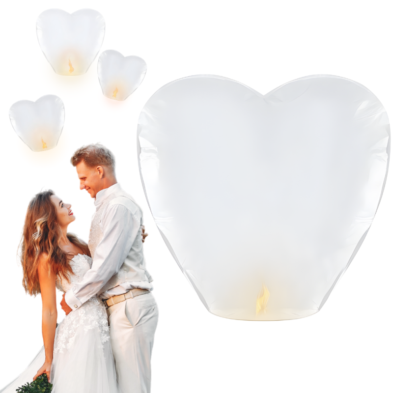 Lampion szczęścia latający serce białe wesele 94cm - 1