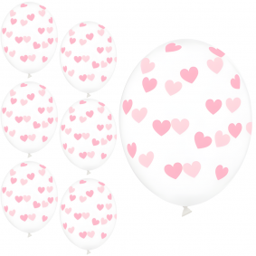Balony lateksowe przezroczyste różowe serca 6szt - 1