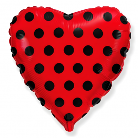 Balon foliowy serce czerwony w czarne groszki 45cm - 1