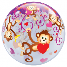 Balon foliowy okrągły małpki z czerwonymi sercami - 1