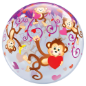 Balon foliowy okrągły małpki z czerwonymi sercami - 1