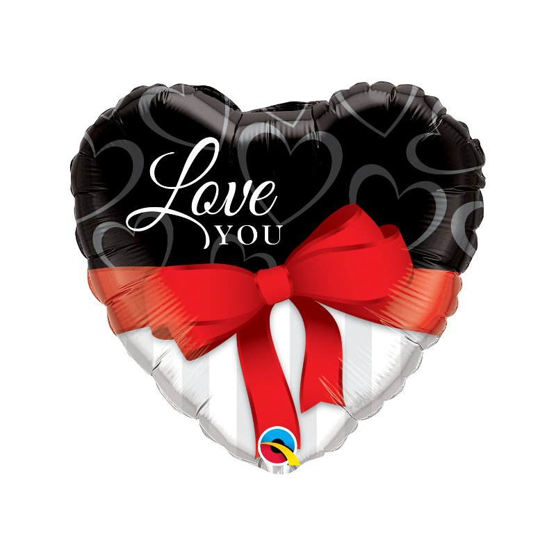 Balon foliowy 18 serce biało czarne z kokardą Love You - 1