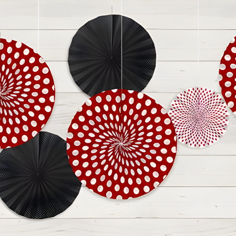 Rozety papierowe dekoracyjne czerwono-czarne 3szt - 2