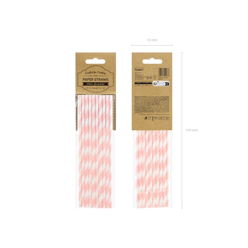 Rurki słomki papierowe w różowo-białe paski 10szt - 5