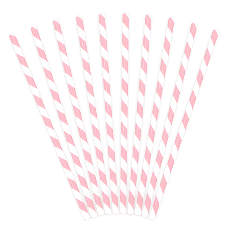 Rurki słomki papierowe w różowo-białe paski 10szt - 2