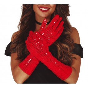 Rękawiczki czerwone z cekinami 39cm - 1