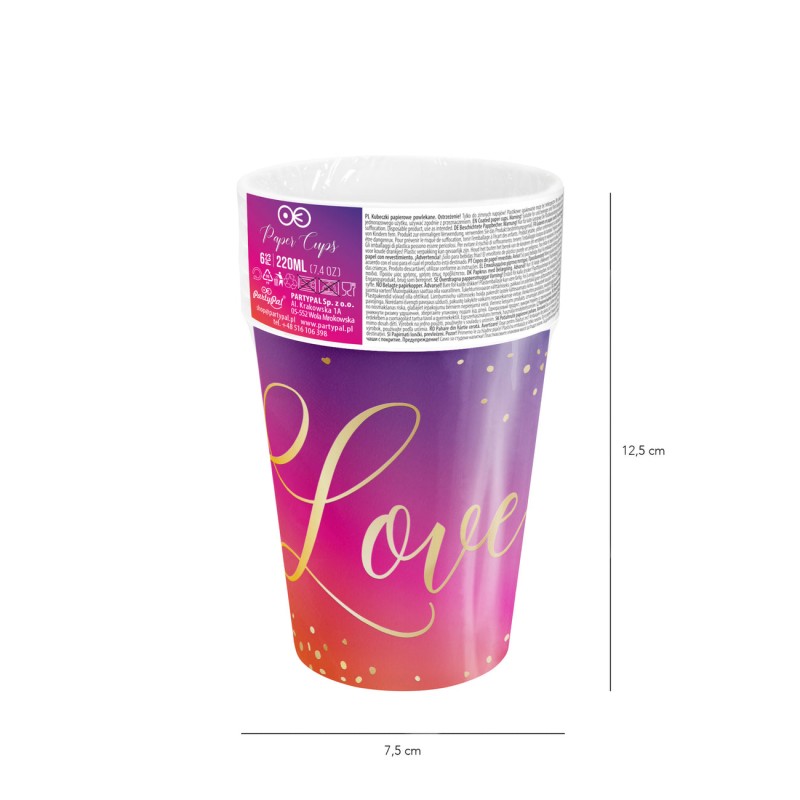 Kubki papierowe różowo-fioletowe Love 220ml 6szt - 3