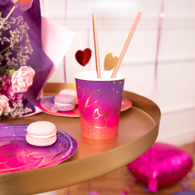 Kubki papierowe różowo-fioletowe Love 220ml 6szt - 4