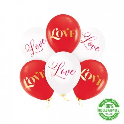 Balony biodegradowalne czerwono-białe Love 6szt