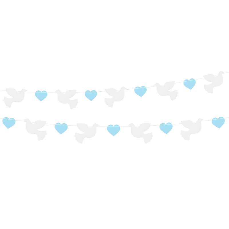 Girlanda papierowa gołąbki niebieskie serduszka - 1