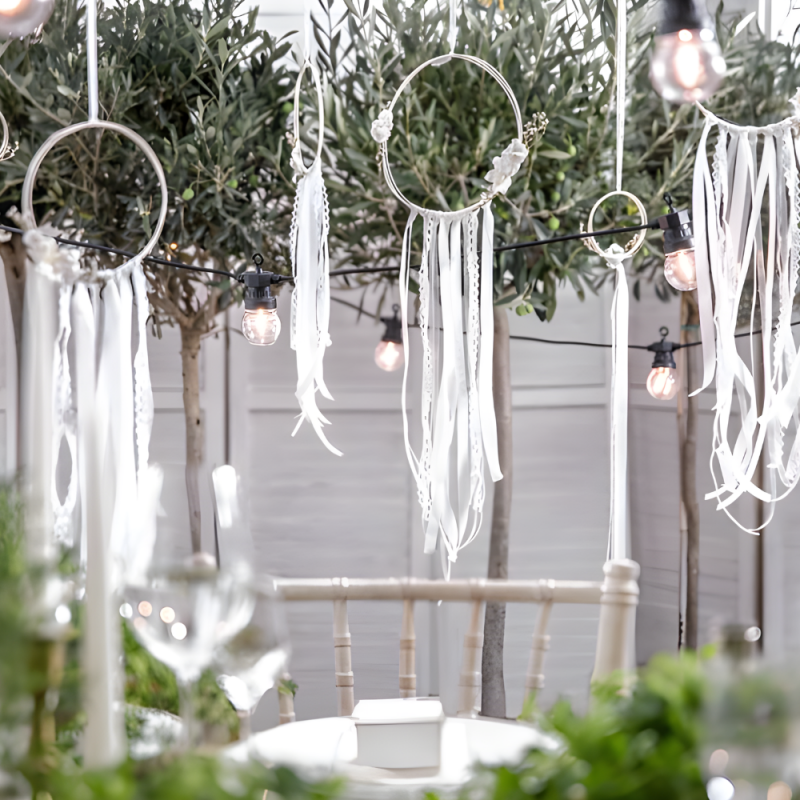 Zestaw dekoracji ratanowych białe kwiaty na ślub - 4