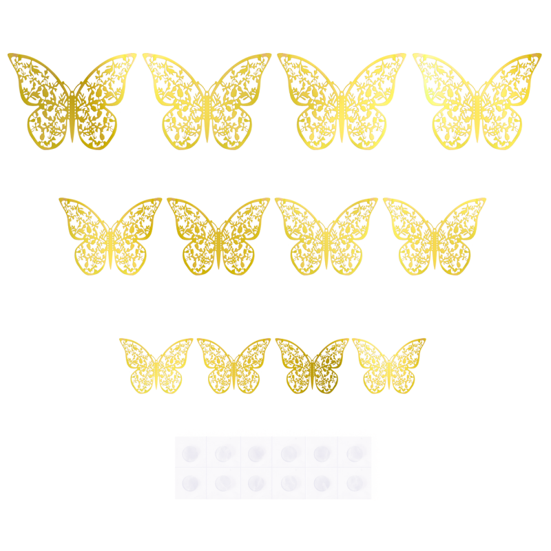 Ozdobne Motylki koronkowe złote do dekoracji 12szt - 2