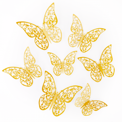 Ozdobne Motylki koronkowe złote do dekoracji 12szt