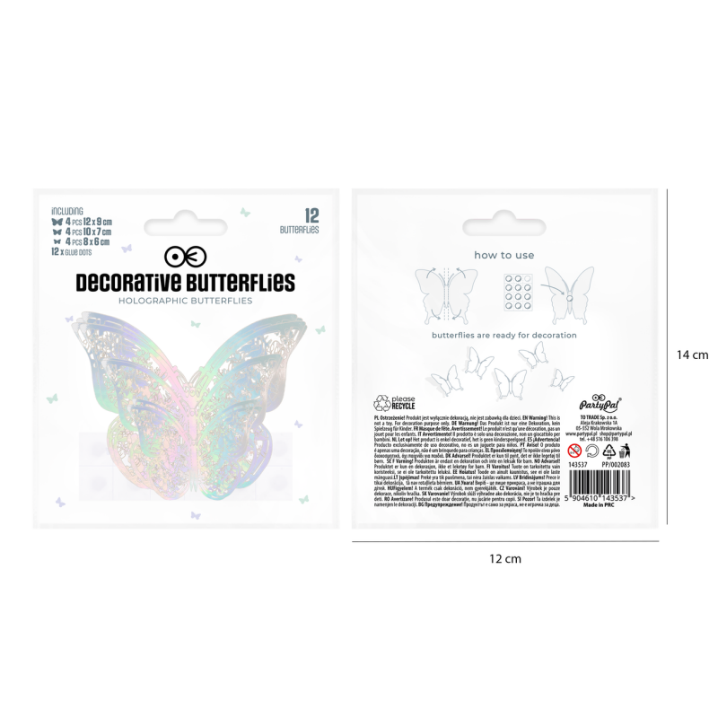 Ozdobne Motylki koronkowe holograficzne 12szt - 3