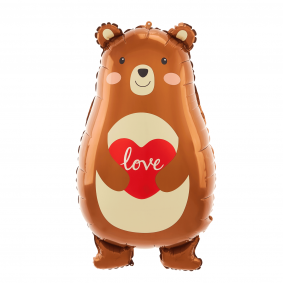 Balon foliowy brązowy miś niedźwiedź z sercem 79cm - 1