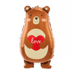 Balon foliowy brązowy miś niedźwiedź z sercem 79cm