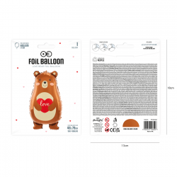 Balon foliowy brązowy miś niedźwiedź z sercem 79cm - 2