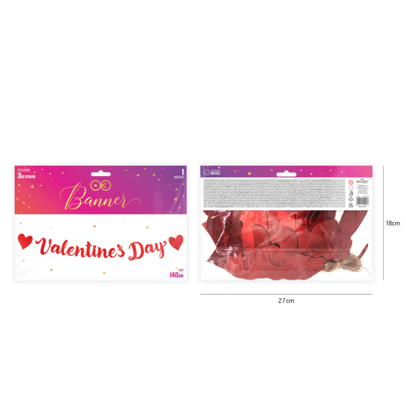 Girlanda baner Valentines Day czerwony 140cm - 2