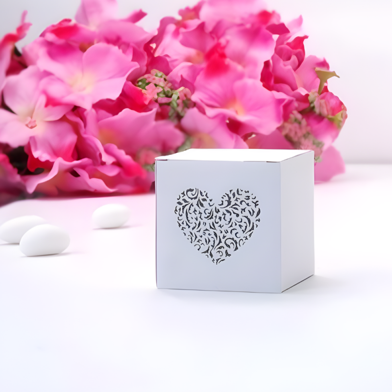 Pudełka na prezent biały ornament serce 10szt - 3