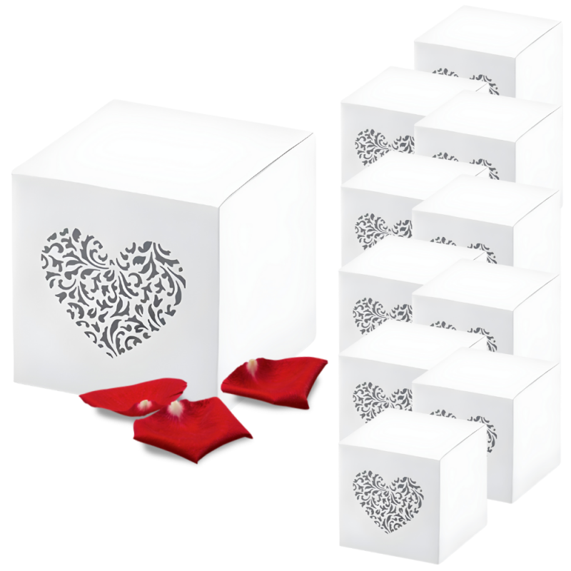 Pudełka na prezent biały ornament serce 10szt - 1
