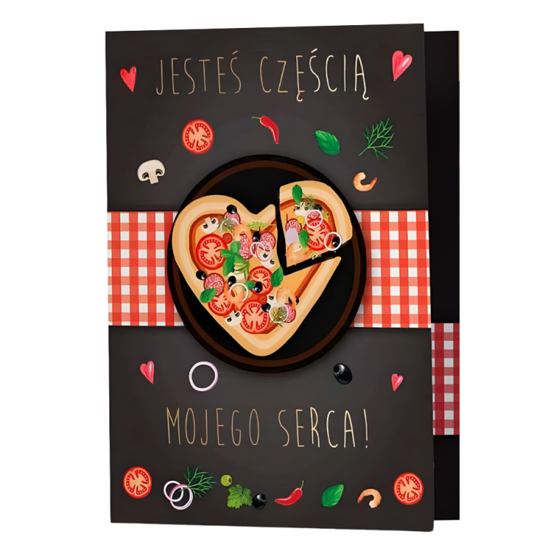 Kartka walentynkowa czarna pizza w kształcie serca - 2
