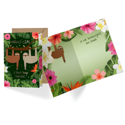 Kartka walentynkowa zielona dwa leniwce w dżungli