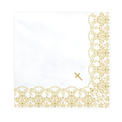 Serwetki papierowe komunijne Komunia Święta z ornamentem złotym krzyż 20szt