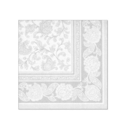 Serwetki białe ze srebrnym ornamentem 40cm 50szt
