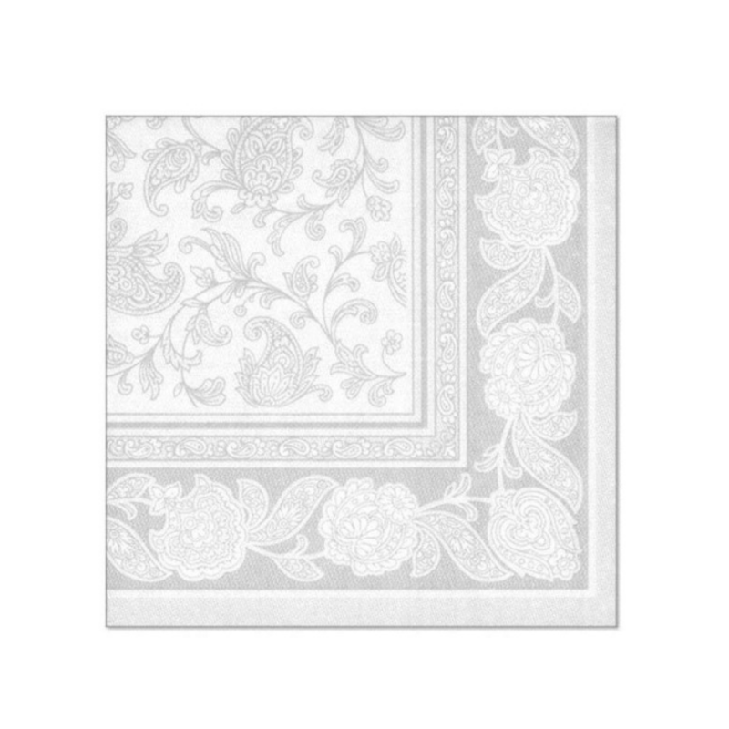 Serwetki białe ze srebrnym ornamentem 40cm 50szt - 1