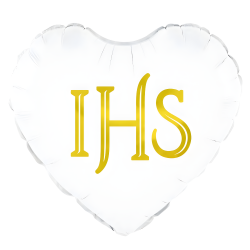 Balon foliowy komunijny serce złoty napis IHS 45cm - 1