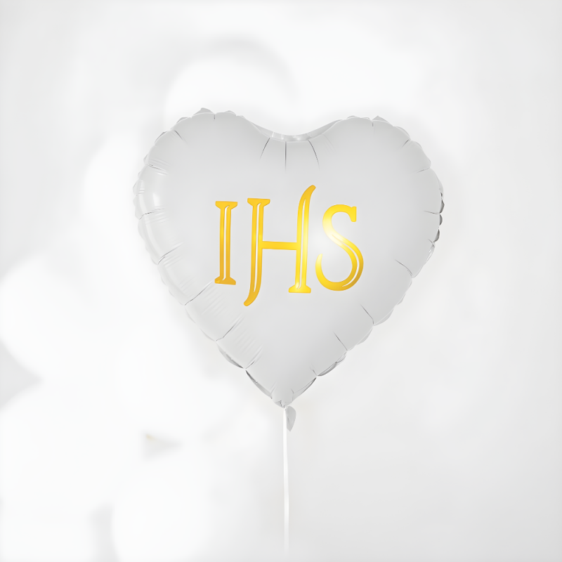 Balon foliowy komunijny serce złoty napis IHS 45cm - 3