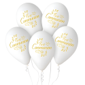 Balony lateksowe biało-złote First Communion 5szt - 1