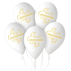 Balony lateksowe biało-złote First Communion 5szt