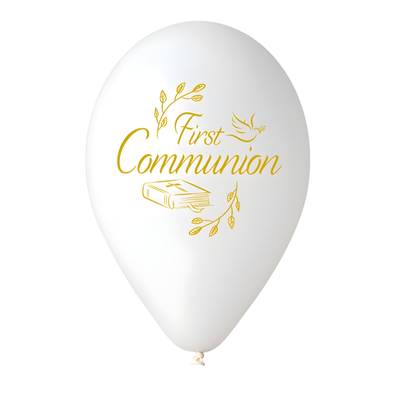 Balony lateksowe biało-złote First Communion 5szt - 2