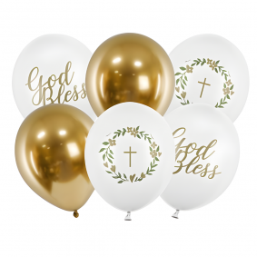 Balony lateksowe biało-złote kościelne 6 szt - 1