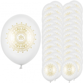 Balony lateksowe białe ze złotą hostią 50szt - 1