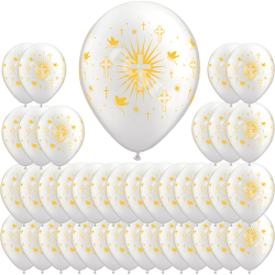 Balony lateksowe biało-złote komunijne 100szt