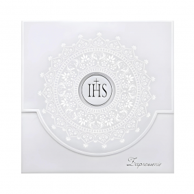Zaproszenie na Komunię biały ornament IHS 10szt - 1